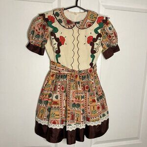 Vintage Homemade Girls Dress Puff Sleeve Novelty Country Cottagecore Collared